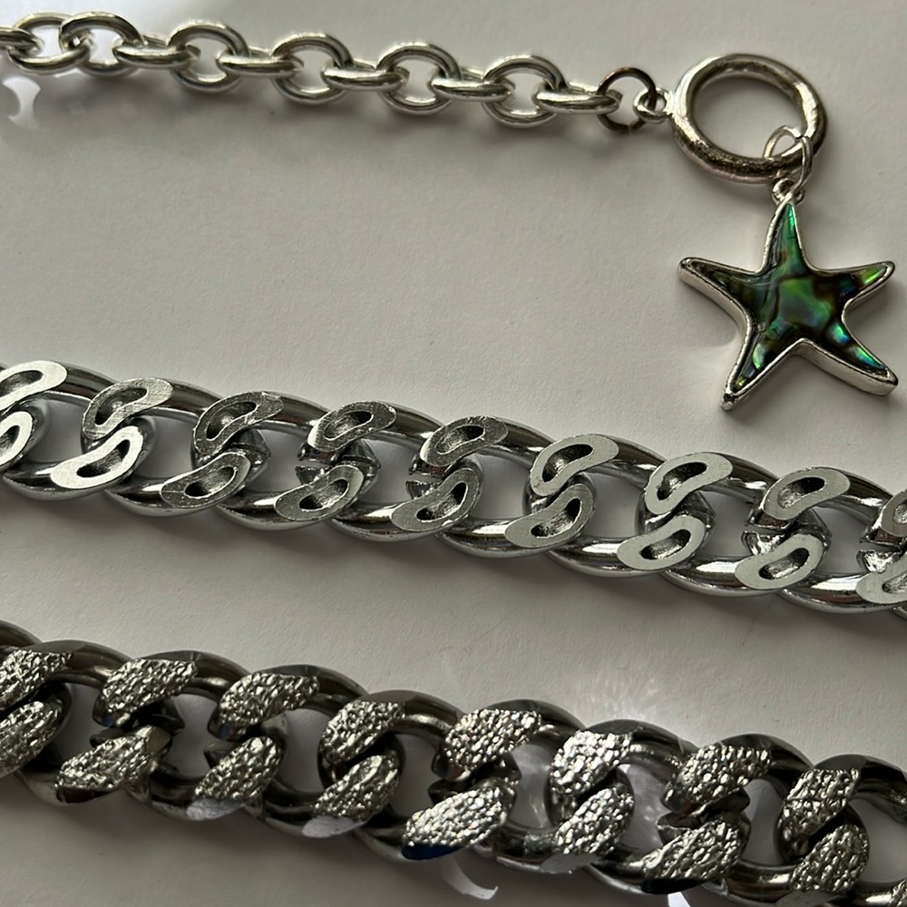 Vintage lot of 3 Silvertone 7” Bracelets - one with abalone starfish
